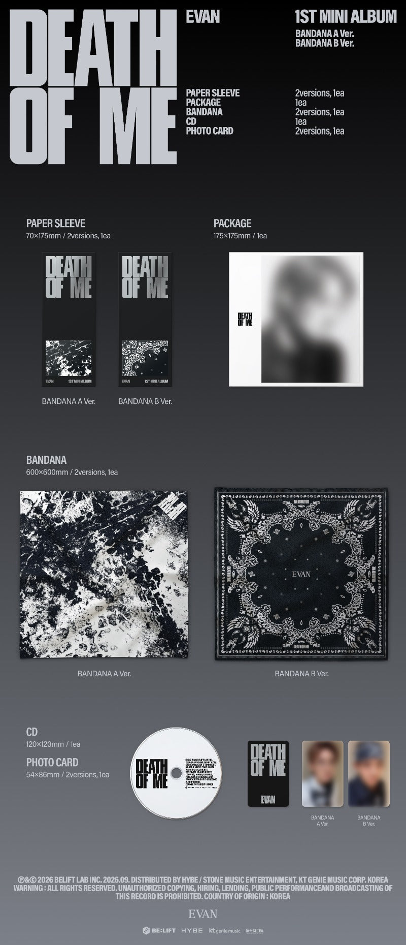 EVAN - DEATH OF ME [1st Mini Album] (Bandana ver)