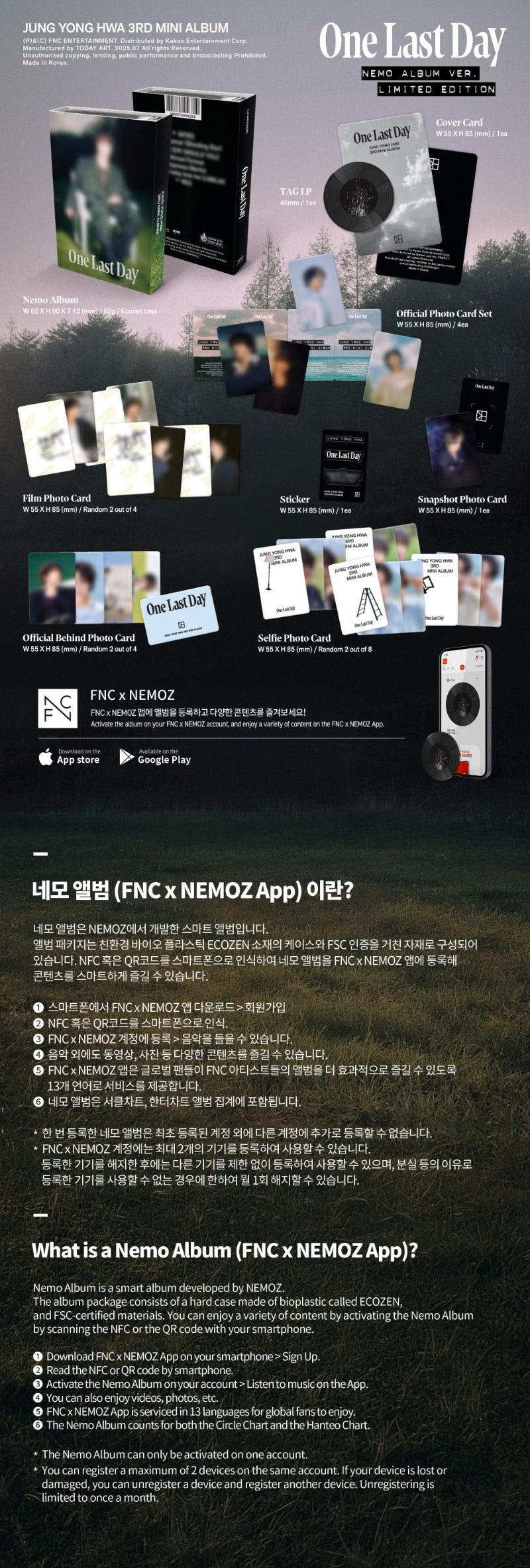 JUNG YONG HWA - One Last Day [3rd Mini Album] (Nemo Album ver) (Limited Edition)