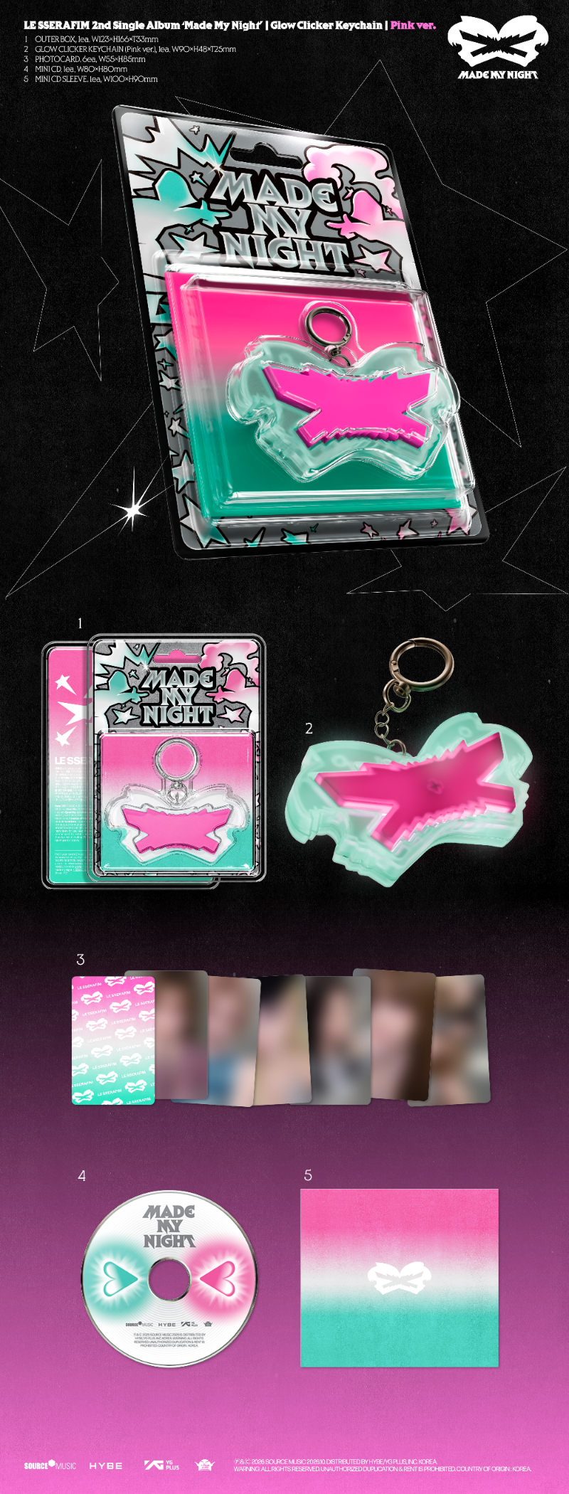 (Supplier/Weverse POB) LE SSERAFIM - Made My Night (Glow Clicker Keychain ver)