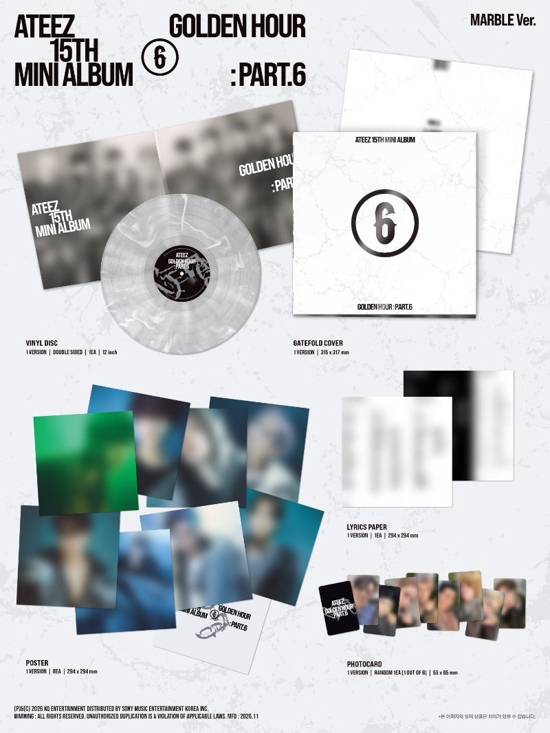 (Supplier/muvve POB) ATEEZ - Golden Hour Pt. 6 [15th Mini Album] (LP Vinyl ver) (Marble)