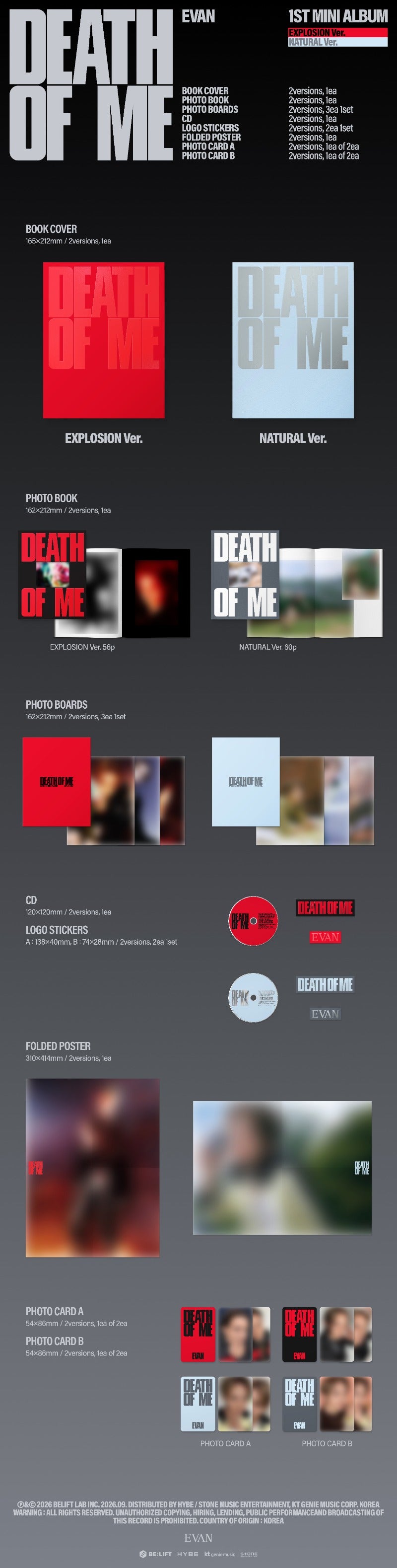 (Supplier/Weverse POB) EVAN - DEATH OF ME [1st Mini Album] (Photobook ver)